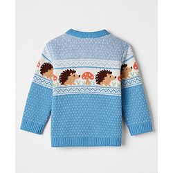Babyhug Cotton Knit Full Sleeves Sweater Set with Cap & Hedgehog Design in Blue
