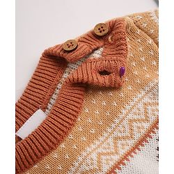 Babyhug Cotton Knit Sweater Set with Cap and Full Sleeves with Hedgehog Mushroom Cable Knit Design - Light Brown