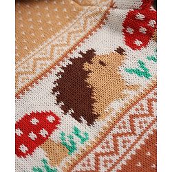 Babyhug Cotton Knit Sweater Set with Cap and Full Sleeves with Hedgehog Mushroom Cable Knit Design - Light Brown