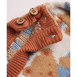 Babyhug Cotton Knit Full Sleeves Sweater Pants and Cap with Bear Design in Sky Blue & Light Brown