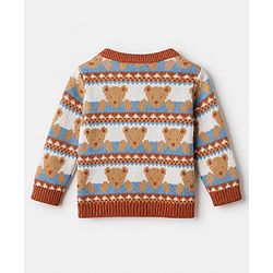 Babyhug Cotton Knit Full Sleeves Sweater Pants and Cap with Bear Design in Sky Blue & Light Brown