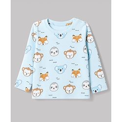 Babyhug 100% Cotton Interlock Knit Full Sleeves T-Shirts with Fox, Monkey & Koala Print in Sky Blue, Light Pink & Offwhite