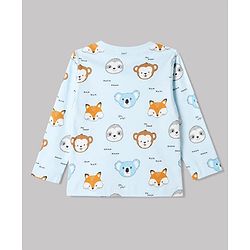 Babyhug 100% Cotton Interlock Knit Full Sleeves T-Shirts with Fox, Monkey & Koala Print in Sky Blue, Light Pink & Offwhite