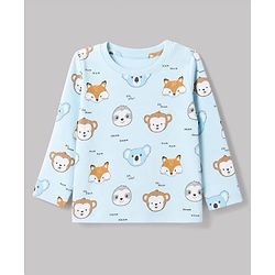 Babyhug 100% Cotton Interlock Knit Full Sleeves T-Shirts with Fox, Monkey & Koala Print in Sky Blue, Light Pink & Offwhite