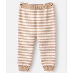 Babyhug Cotton Sweater Set with Cap and Full Sleeves with Stripes & Elephant Cable Knit Design - Ivory