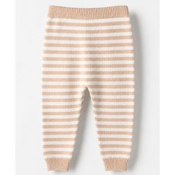 Babyhug Cotton Sweater Set with Cap and Full Sleeves with Stripes & Elephant Cable Knit Design - Ivory