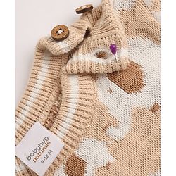 Babyhug Cotton Sweater Set with Cap and Full Sleeves with Stripes & Elephant Cable Knit Design - Ivory