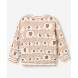 Babyhug Cotton Sweater Set with Cap and Full Sleeves with Stripes & Elephant Cable Knit Design - Ivory