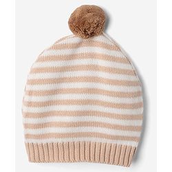 Babyhug Cotton Sweater Set with Cap and Full Sleeves with Stripes & Elephant Cable Knit Design - Ivory