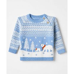 Babyhug Cotton Knit Full Sleeves Sweater Sets with Polar Bear Design and Cap - Blue