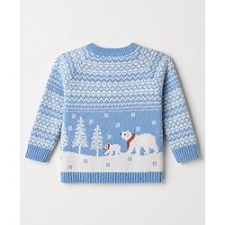 Babyhug Cotton Knit Full Sleeves Sweater Sets with Polar Bear Design and Cap - Blue
