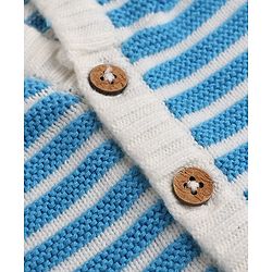 Babyhug Cotton Knit Front Open Sweater with Full Sleeves, Raglan Sleeves and Striped Print in Light/Sky Blue for 3-6 Months