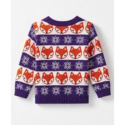 Babyhug 100% Cotton Knit Full Sleeves Sweater Set with Cap & Fox Design - Purple