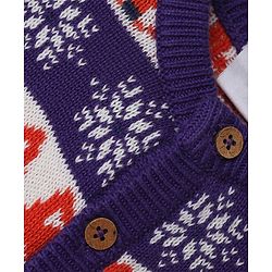 Babyhug 100% Cotton Knit Full Sleeves Sweater Set with Cap & Fox Design - Purple
