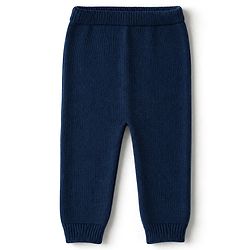 Babyhug 100% Cotton Knit Full Sleeves Striped Sweater Set with Cap - Navy Blue