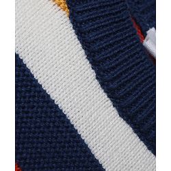 Babyhug 100% Cotton Knit Full Sleeves Striped Sweater Set with Cap - Navy Blue