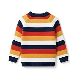 Babyhug 100% Cotton Knit Full Sleeves Striped Sweater Set with Cap - Navy Blue