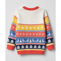 Babyhug 100% Cotton Knit Full Sleeves Sweater Set with Cap & Snow Dear Design - White