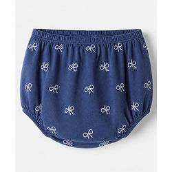 Babyhug Single Jersey Knit Frock and Bloomer with Half Sleeves and Bear Print in Navy Blue for New born