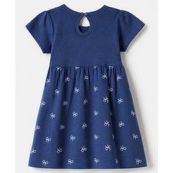 Babyhug Single Jersey Knit Frock and Bloomer with Half Sleeves and Bear Print in Navy Blue for New born