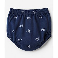 Babyhug Single Jersey Knit Frock and Bloomer with Half Sleeves and Bear Print in Navy Blue for New born