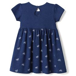 Babyhug Single Jersey Knit Frock and Bloomer with Half Sleeves and Bear Print in Navy Blue for New born
