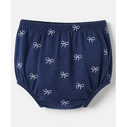Babyhug Single Jersey Knit Frock and Bloomer with Half Sleeves and Bear Print in Navy Blue for New born