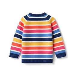 Babyhug 100% Cotton Knit Full Sleeves Striped Sweater Set with Cap - Navy Blue