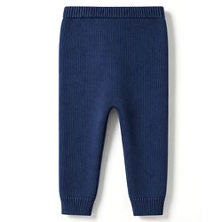 Babyhug 100% Cotton Knit Full Sleeves Striped Sweater Set with Cap - Navy Blue