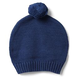 Babyhug 100% Cotton Knit Full Sleeves Striped Sweater Set with Cap - Navy Blue