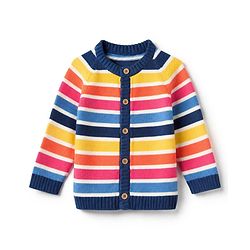 Babyhug 100% Cotton Knit Full Sleeves Striped Sweater Set with Cap - Navy Blue