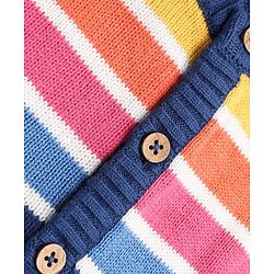 Babyhug 100% Cotton Knit Full Sleeves Striped Sweater Set with Cap - Navy Blue