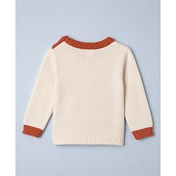 Babyhug Cotton Knit Full Sleeves Sweater and Pant Set with Cap and Dog Patch - White