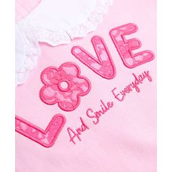 Babyhug 100% Cotton Single Jersey Knit Full Sleeves Top & Leggings Set With Text Print - Pink