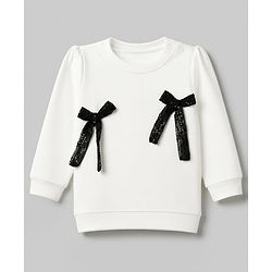 Babyhug 100% Cotton Single Jersey Knit Full Sleeves Top & Pants With Sequin Detailing Bow - White & Black