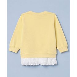 Babyhug 100% Cotton Single Jersey Knit Full Sleeves Top and Legging Set with Lace Details and Floral Embroidery - Yellow