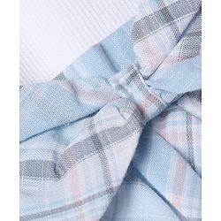 Babyhug 100% Cotton Single Jersey Knit Woven Full Sleeves Top & Checked Skirt Set With Bow - Light Blue