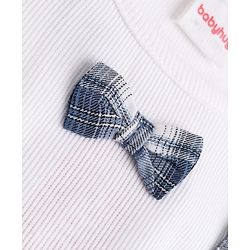 Babyhug 100% Cotton Single Jersey Knit Full Sleeves Top & Checked Skirt Set With Bow Applique - Blue & White