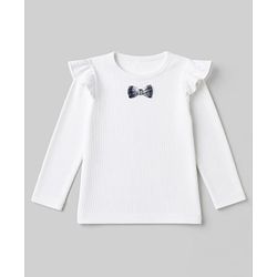 Babyhug 100% Cotton Single Jersey Knit Full Sleeves Top & Checked Skirt Set With Bow Applique - Blue & White
