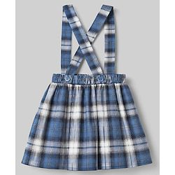 Babyhug 100% Cotton Single Jersey Knit Full Sleeves Top & Checked Skirt Set With Bow Applique - Blue & White