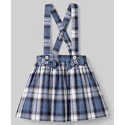 Babyhug 100% Cotton Single Jersey Knit Full Sleeves Top & Checked Skirt Set With Bow Applique - Blue & White