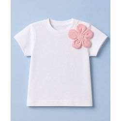 Babyhug 100% Cotton Knit Half Sleeves Top and Skirt Set With Floral Print - White