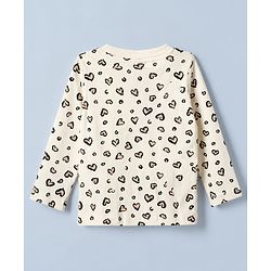 Babyhug Single Jersey Knit Full Sleeves Leopard Printed Top & Skirt Set - Cream