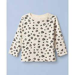 Babyhug Single Jersey Knit Full Sleeves Leopard Printed Top & Skirt Set - Cream