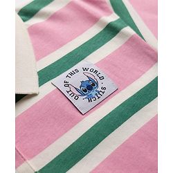 Babyhug Disney 100% Cotton Single Jersey Knit Full Sleeves Striped Polo T-Shirt With Lilo & Stitch Graphic - Pink