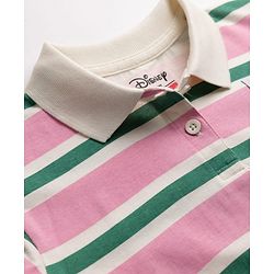 Babyhug Disney 100% Cotton Single Jersey Knit Full Sleeves Striped Polo T-Shirt With Lilo & Stitch Graphic - Pink