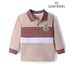 Babyhug Disney 100% Cotton Single Jersey Knit Full Sleeves Polo T-Shirt with Lion Patch in Beige