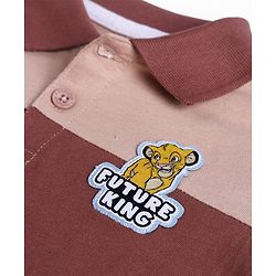 Babyhug Disney 100% Cotton Single Jersey Knit Full Sleeves Polo T-Shirt with Lion Patch in Beige