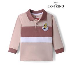 Babyhug Disney 100% Cotton Single Jersey Knit Full Sleeves Polo T-Shirt with Lion Patch in Beige