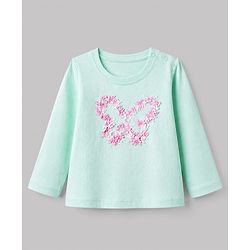 Babyhug 100% Cotton Knit T-Shirt with Full Sleeves and Butterfly Applique in Light/Sky Blue for 6-9 Months